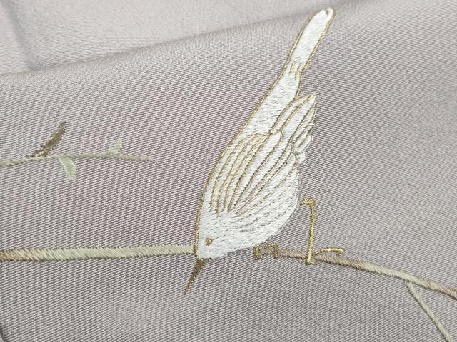 平和屋着物●極上 色留訪問着 総刺繍 枝木に小鳥 霞色地 金糸 逸品 未使用 DZAB0752kh5