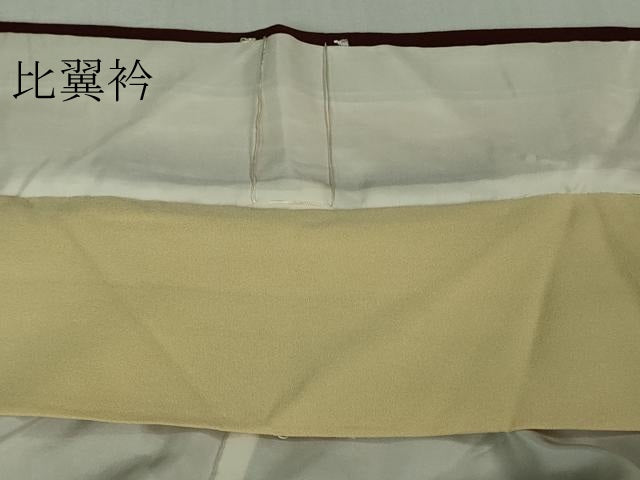 平和屋本店●極上 お引きずり・お引き摺り 訪問着 舞妓 芸妓 芸者 衣装 駒刺繍 笹竹 葡萄色地 金彩 鬼しぼ縮緬 逸品 DZAB0758kh5