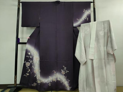 平和屋本店■極上　訪問着・長襦袢(無双仕立て)セット　総刺繍　花唐草文　暈し染め　銀糸　京都きもの友禅扱い　逸品　DZAB0759kh5