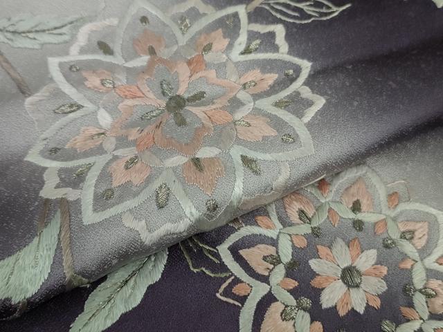 平和屋本店■極上　訪問着・長襦袢(無双仕立て)セット　総刺繍　花唐草文　暈し染め　銀糸　京都きもの友禅扱い　逸品　DZAB0759kh5