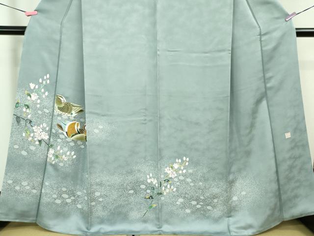 平和屋本店■極上　人間国宝・羽田登喜男　訪問着　鴛鴦花文　たたき染め　逸品　DZAB0765kh5
