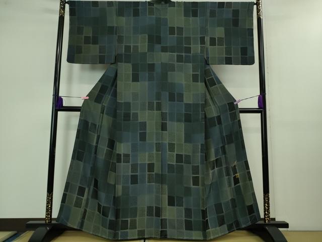 平和屋本店■極上　キモノデザイナー　斉藤上太郎　小紋　色紙並べ　反端付き　逸品　未使用　DZAB0769kh5