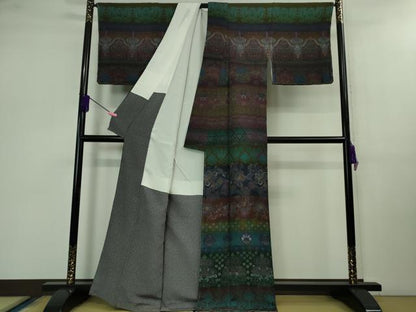 平和屋本店■極上　前田仁仙　仁仙更紗　訪問着　更紗花文　鬼しぼ縮緬　逸品　未使用　DZAB0770kh5