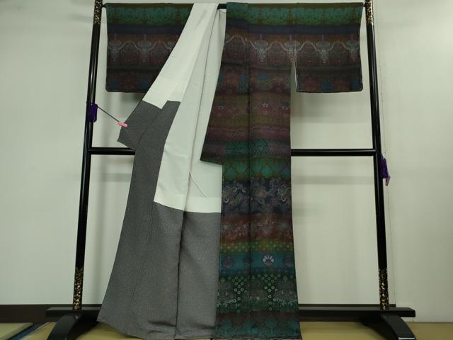 平和屋本店■極上　前田仁仙　仁仙更紗　訪問着　更紗花文　鬼しぼ縮緬　逸品　未使用　DZAB0770kh5