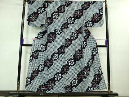 平和屋着物∴極上 夏物 浴衣 有松鳴海絞り 花斜線文 綿 逸品 DZAB0771kh5