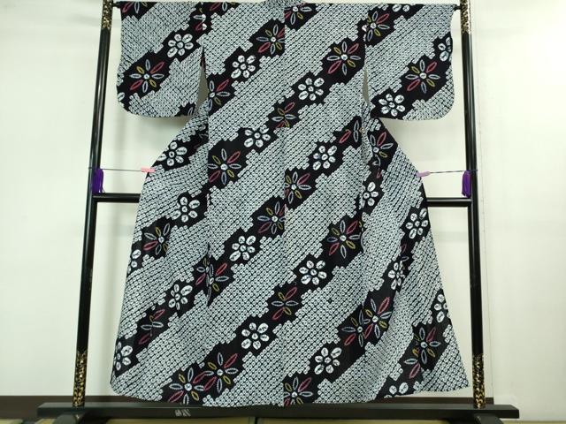 平和屋着物∴極上 夏物 浴衣 有松鳴海絞り 花斜線文 綿 逸品 DZAB0771kh5