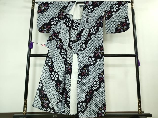 平和屋着物∴極上 夏物 浴衣 有松鳴海絞り 花斜線文 綿 逸品 DZAB0771kh5