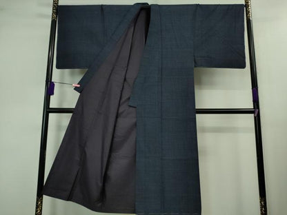 平和屋本店■極上　男性　本場結城紬　重要無形文化財　アンサンブル　キングサイズ　120亀甲　総詰め　濃藍色　逸品　未使用　DZAB0804kh5