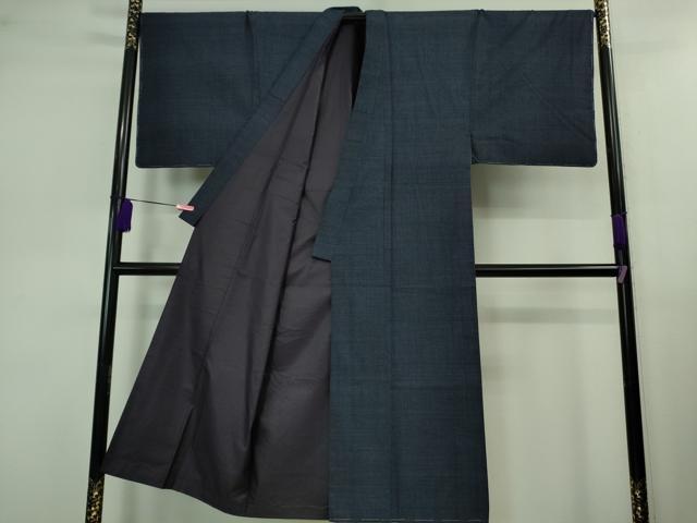 平和屋本店■極上　男性　本場結城紬　重要無形文化財　アンサンブル　キングサイズ　120亀甲　総詰め　濃藍色　逸品　未使用　DZAB0804kh5