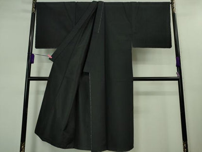 平和屋本店■極上　男性　紬　キングサイズ　色無地　黒色　逸品　未使用　DZAB0809kh5