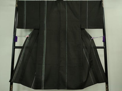 平和屋本店▽極上　男性　訪問着　単衣　紬地　名物裂間道　黒地　逸品　DZAB0813kh5