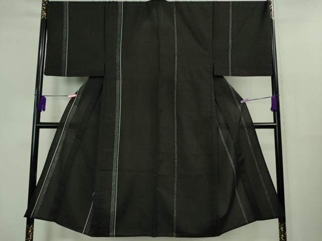 平和屋本店▽極上　男性　訪問着　単衣　紬地　名物裂間道　黒地　逸品　DZAB0813kh5
