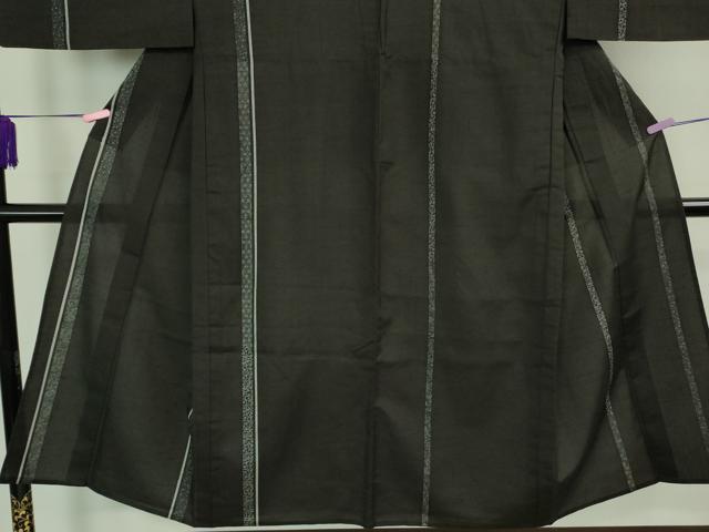 平和屋本店▽極上　男性　訪問着　単衣　紬地　名物裂間道　黒地　逸品　DZAB0813kh5