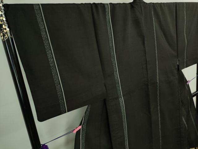 平和屋本店▽極上　男性　訪問着　単衣　紬地　名物裂間道　黒地　逸品　DZAB0813kh5
