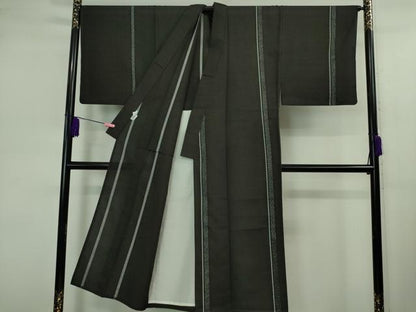 平和屋本店▽極上　男性　訪問着　単衣　紬地　名物裂間道　黒地　逸品　DZAB0813kh5