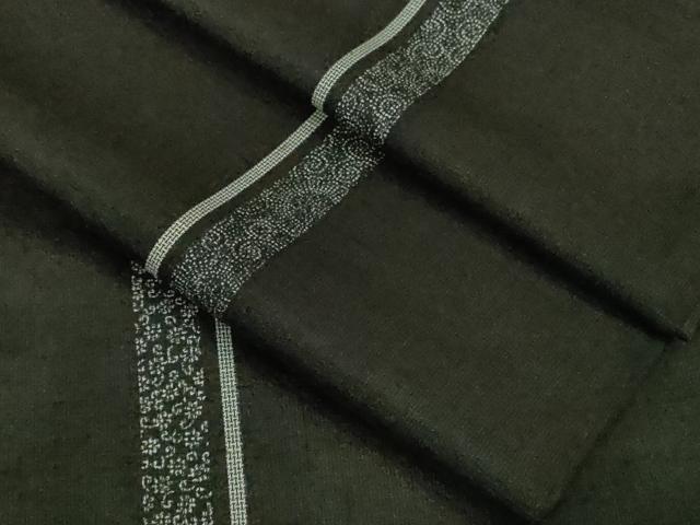 平和屋本店▽極上　男性　訪問着　単衣　紬地　名物裂間道　黒地　逸品　DZAB0813kh5