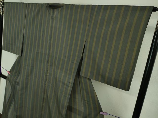 平和屋本店＊極上 夏物 石川県指定無形文化財 夏牛首紬 白山工房 手織り 縞 逸品 DZAB0815kh5