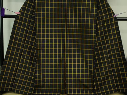 平和屋本店▽極上 黄八丈 黒八丈 紬 単衣 格子 やまと誂製 逸品 DZAB0821kh5