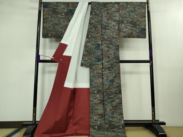 平和屋本店■極上 白泥染の第一人者・絣の魔術師 恵積五郎 本場大島紬 恵大島織物謹製 舞蝶花文 さが美扱い 証紙付き　逸品　DZAB0824kh5