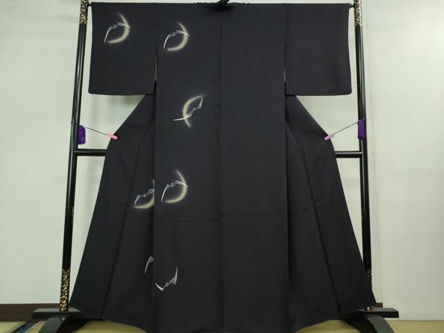 平和屋本店■極上　訪問着　コウモリ　三日月　鉄紺色地　暈し染め　金彩　逸品　DZAB0831kh5