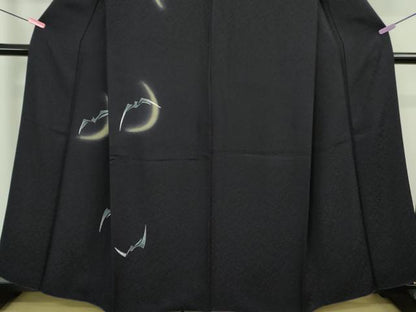 平和屋本店■極上　訪問着　コウモリ　三日月　鉄紺色地　暈し染め　金彩　逸品　DZAB0831kh5