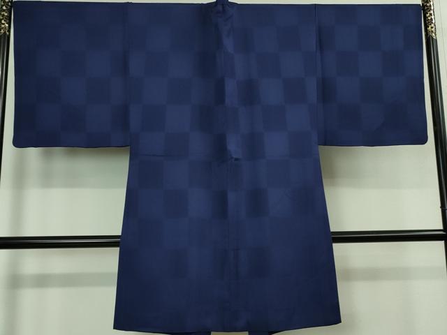 平和屋着物＃極上 男性 長羽織 キングサイズ 市松地紋 深縹色 逸品 DZAB0835kh5