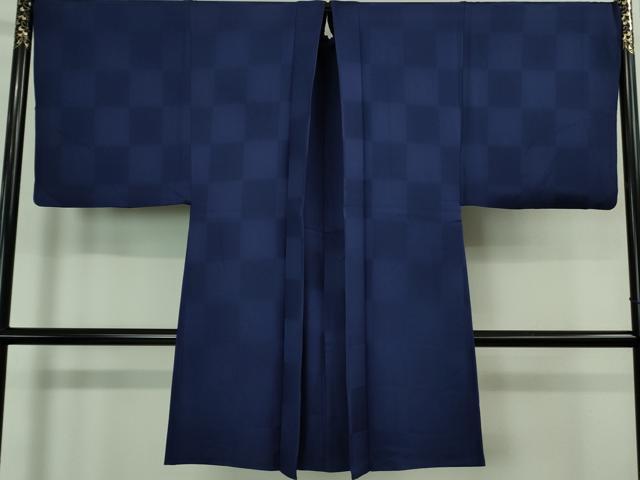 平和屋着物＃極上 男性 長羽織 キングサイズ 市松地紋 深縹色 逸品 DZAB0835kh5
