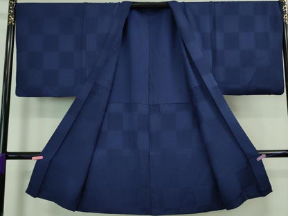 平和屋着物＃極上 男性 長羽織 キングサイズ 市松地紋 深縹色 逸品 DZAB0835kh5