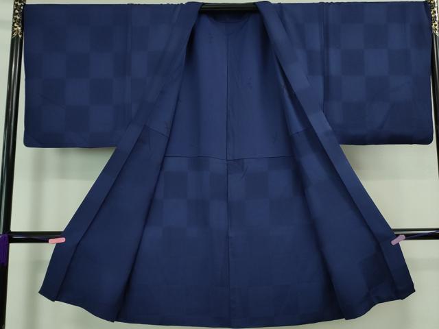 平和屋着物＃極上 男性 長羽織 キングサイズ 市松地紋 深縹色 逸品 DZAB0835kh5