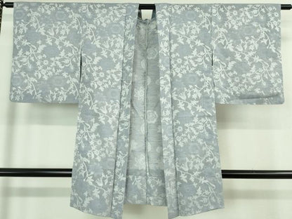 平和屋着物▽極上 長羽織 スリーシーズン 春夏秋 塵除け 紗 花唐草文 淡藤色地 逸品 DZAB0836kh5