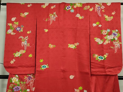 平和屋本店■極上　創業460年・千總　七五三　女の子　7歳　祝着・帯セット　駒刺繍　吉祥花文　赤色　金彩　逸品　DZAB0847kh5