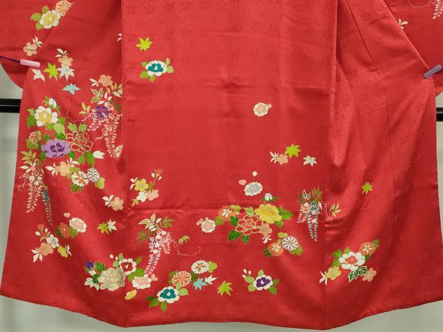 平和屋本店■極上　創業460年・千總　七五三　女の子　7歳　祝着・帯セット　駒刺繍　吉祥花文　赤色　金彩　逸品　DZAB0847kh5