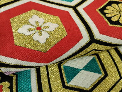 平和屋本店■極上　創業460年・千總　七五三　女の子　7歳　祝着・帯セット　駒刺繍　吉祥花文　赤色　金彩　逸品　DZAB0847kh5
