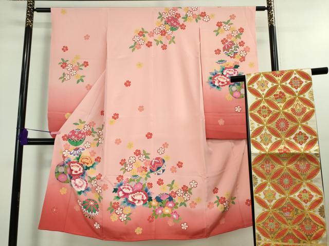 平和屋本店■極上　本加賀友禅作家　榊原雅春　七五三　女の子　7歳　祝着・帯セット　花毬文　暈し染め　逸品　DZAB0848kh5
