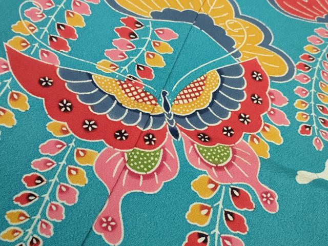 平和屋本店■極上　和染紅型　栗山紅型　栗山吉三郎　七五三　女の子　7歳　祝着　舞蝶松藤花房　天色地　逸品　DZAB0849kh5