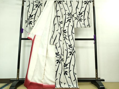 平和屋本店■極上　本疋田絞り　小紋　枝葉文　逸品　DZAB0853kh5
