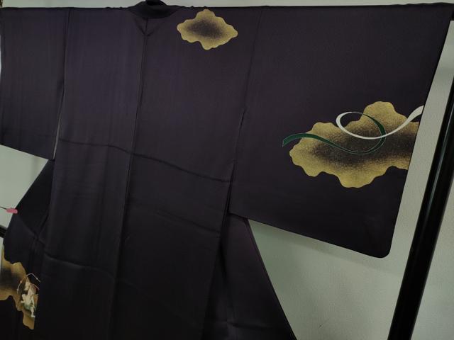 平和屋本店■極上　訪問着　風神雷神　紫紺色地　金彩　反端付き　逸品　DZAB0860kh5