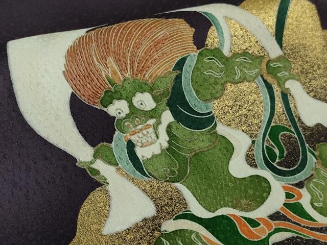 平和屋本店■極上　訪問着　風神雷神　紫紺色地　金彩　反端付き　逸品　DZAB0860kh5