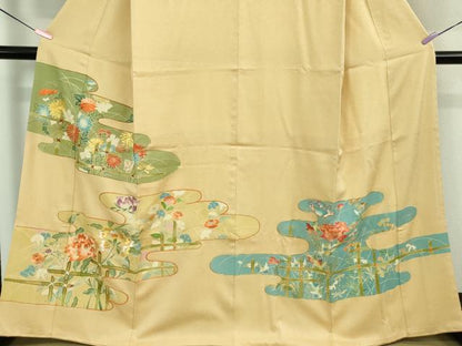 平和屋本店■極上　野口真造　大彦二代目　江戸染繍友禅　色留袖　刺繍　竹垣花文　浅黄色地　金糸　逸品　DZAB0866kh5