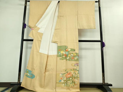 平和屋本店■極上　野口真造　大彦二代目　江戸染繍友禅　色留袖　刺繍　竹垣花文　浅黄色地　金糸　逸品　DZAB0866kh5