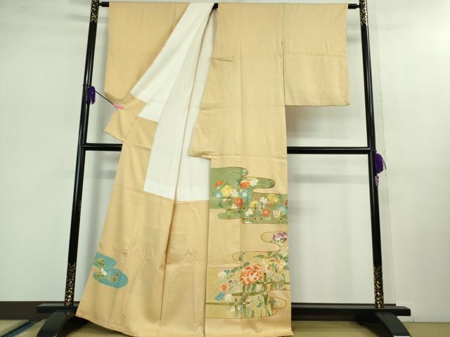平和屋本店■極上　野口真造　大彦二代目　江戸染繍友禅　色留袖　刺繍　竹垣花文　浅黄色地　金糸　逸品　DZAB0866kh5