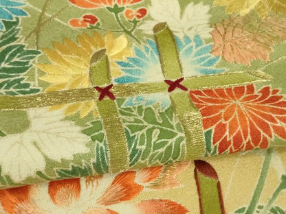 平和屋本店■極上　野口真造　大彦二代目　江戸染繍友禅　色留袖　刺繍　竹垣花文　浅黄色地　金糸　逸品　DZAB0866kh5