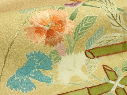 平和屋本店■極上　野口真造　大彦二代目　江戸染繍友禅　色留袖　刺繍　竹垣花文　浅黄色地　金糸　逸品　DZAB0866kh5