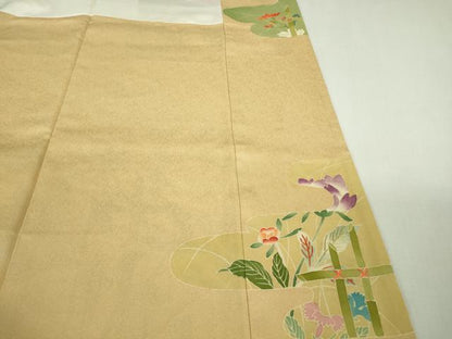 平和屋本店■極上　野口真造　大彦二代目　江戸染繍友禅　色留袖　刺繍　竹垣花文　浅黄色地　金糸　逸品　DZAB0866kh5