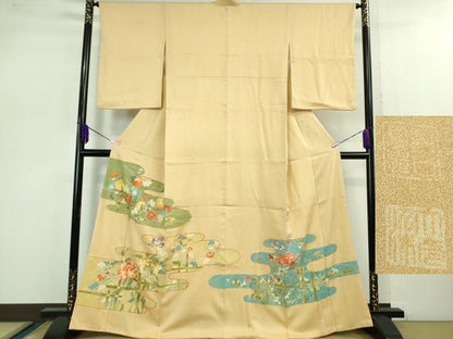 平和屋本店■極上　野口真造　大彦二代目　江戸染繍友禅　色留袖　刺繍　竹垣花文　浅黄色地　金糸　逸品　DZAB0866kh5