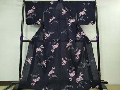 平和屋着物∴極上 夏物 浴衣 有松鳴海絞り 飛兎 うさぎ 紺色地 綿 逸品 未使用 DZAB0879kh5