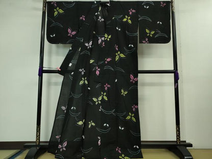 平和屋着物∴極上 夏物 浴衣 有松鳴海絞り 舞蝶文 黒地 綿 逸品 未使用 DZAB0882kh5