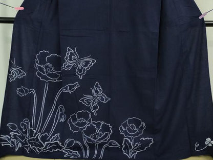 平和屋着物■極上　夏物　浴衣　有松鳴海絞り　舞蝶花文　紺色地　綿　逸品　DZAB0883kh5