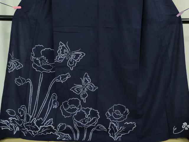 平和屋着物■極上　夏物　浴衣　有松鳴海絞り　舞蝶花文　紺色地　綿　逸品　DZAB0883kh5