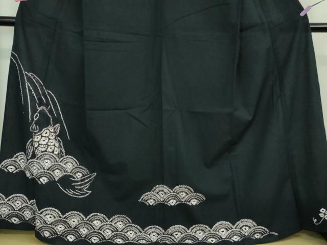 平和屋着物■極上　夏物　浴衣　有松鳴海絞り　鯉の滝登り　黒地　綿　逸品　DZAB0884kh5